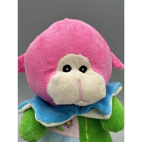Pink Lamb Sheep Plush W/ Embroidered Flowers Front 9.5” Stuffed Animal Colorful - Picture 4 of 12